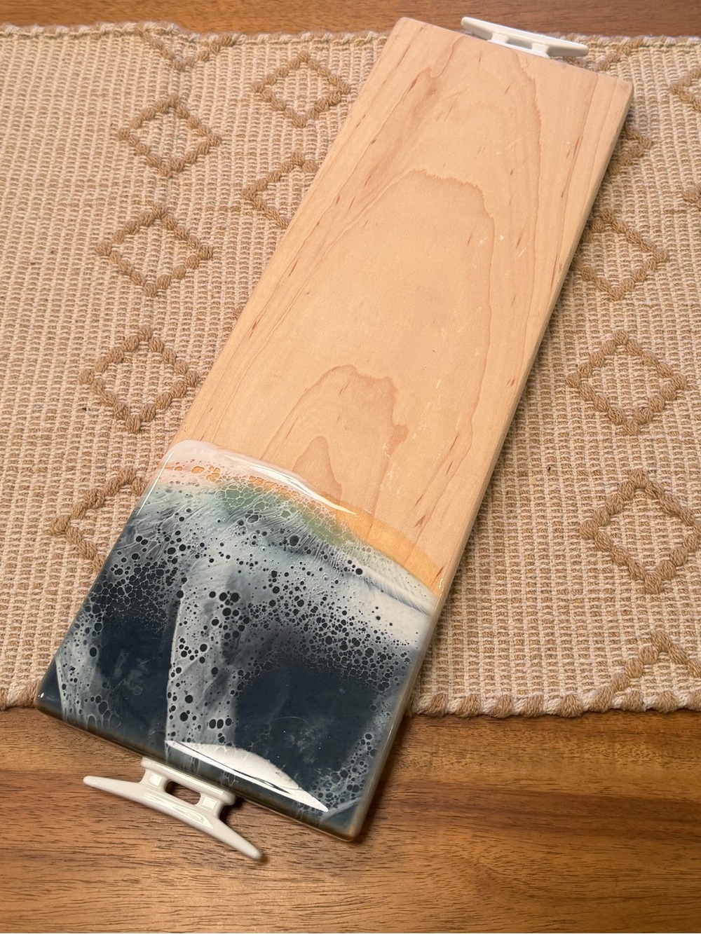 LA MAREE ART :: “OCEAN WAVE” 15” MAPLE SERVING BOARD Double Cleat Portland MAINE